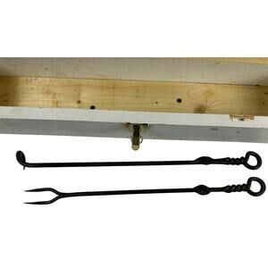 Forged Metal BarBQ Tools Twisted Leaf Design Original Box Texas Signed Set of 2